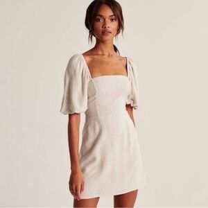 Abercrombie & Fitch Cream Mini Sundress with Puff Sleeves​